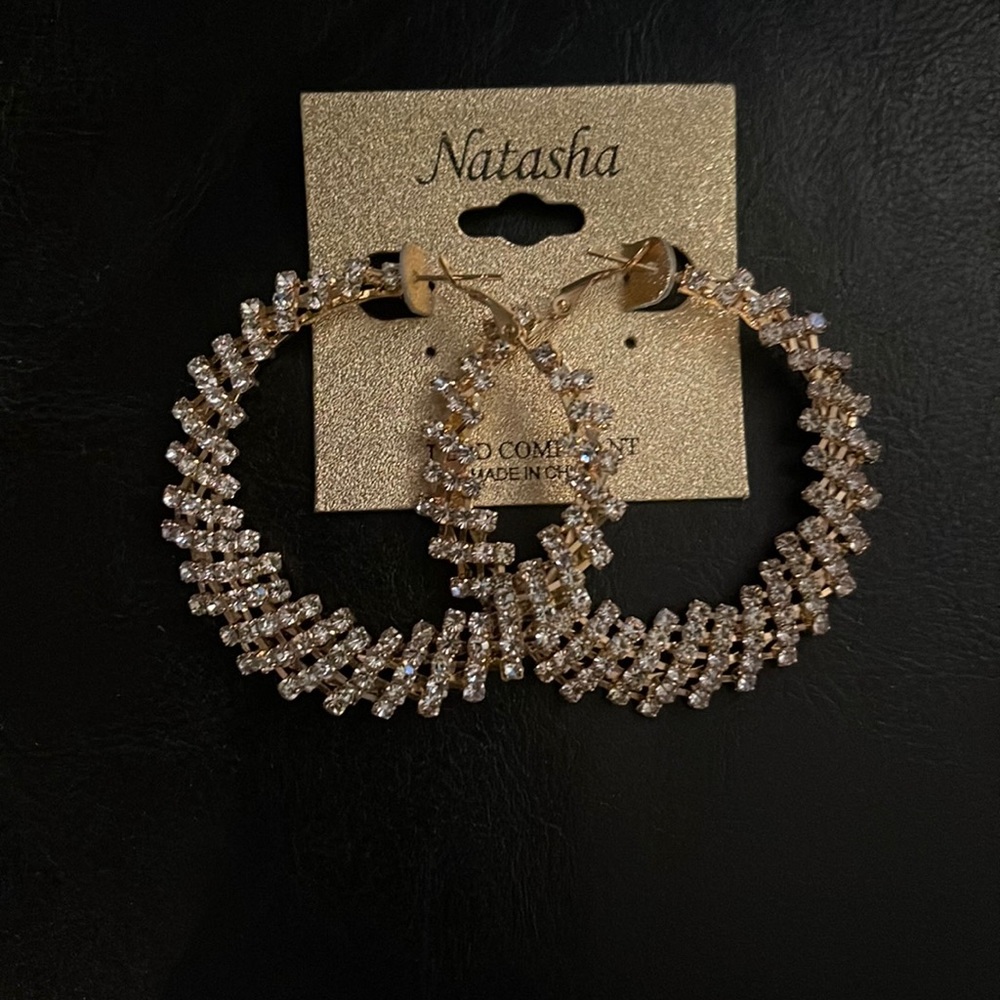 New Impressive Crystal encrusted on Gold Hoops